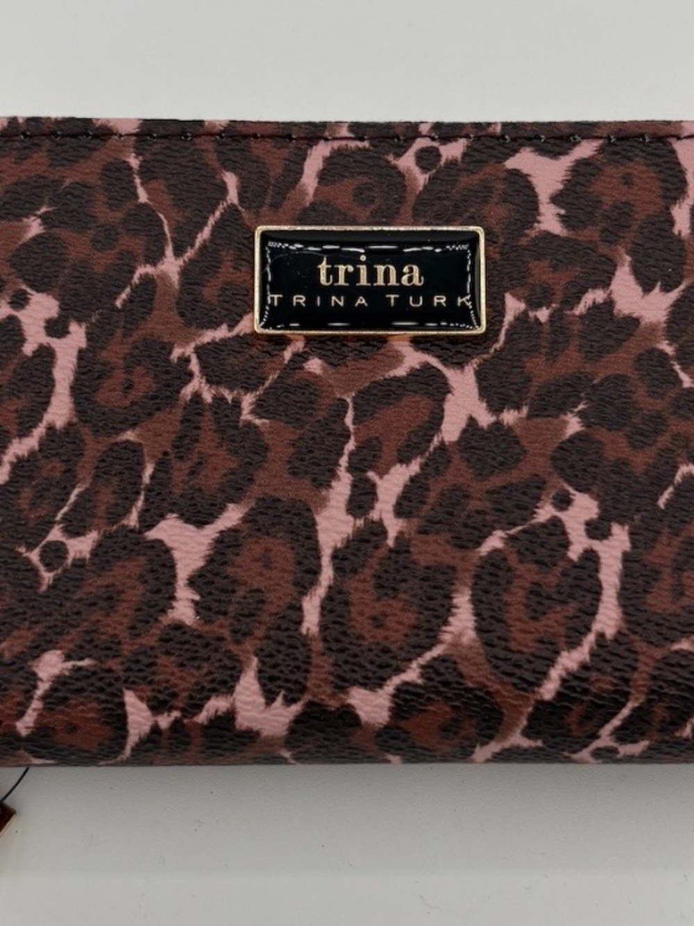 Trina Turk Pink and Brown Leopard Zip Clutch